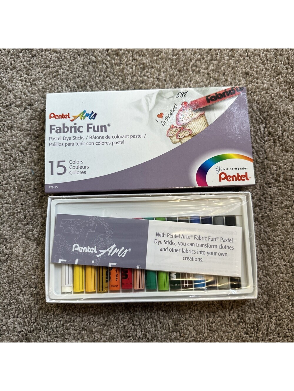 Pentel Arts Fabric Fun Pastel Dye Sticks, 15 Color Set (PTS-15)